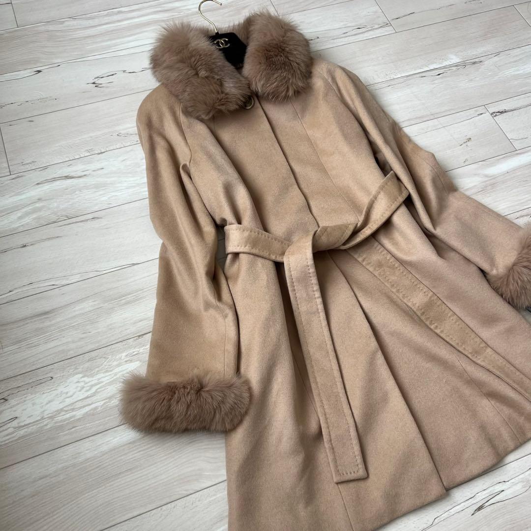 タグ付き　サガファー　ベルテッドコート　カシミヤ100 最高級ブルーフォックス