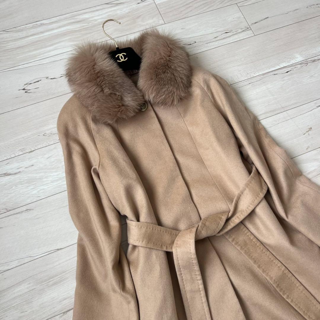 タグ付き　サガファー　ベルテッドコート　カシミヤ100 最高級ブルーフォックス