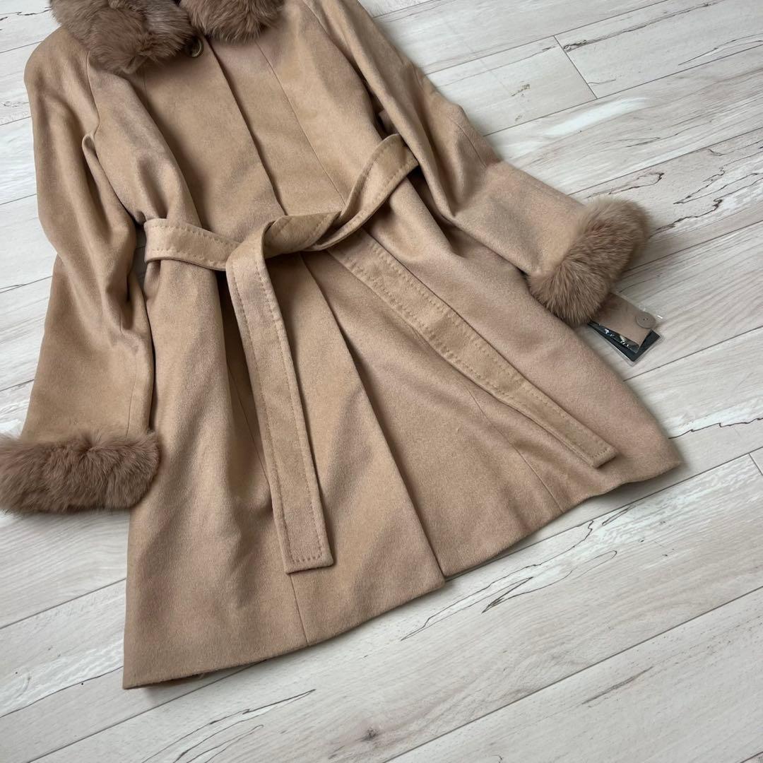 タグ付き　サガファー　ベルテッドコート　カシミヤ100 最高級ブルーフォックス