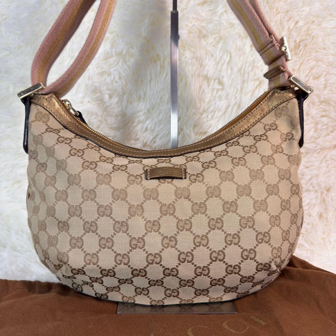 GUCCI グッチ ベージュ ゴールド ハーフムーン キャンバス シェリーライン