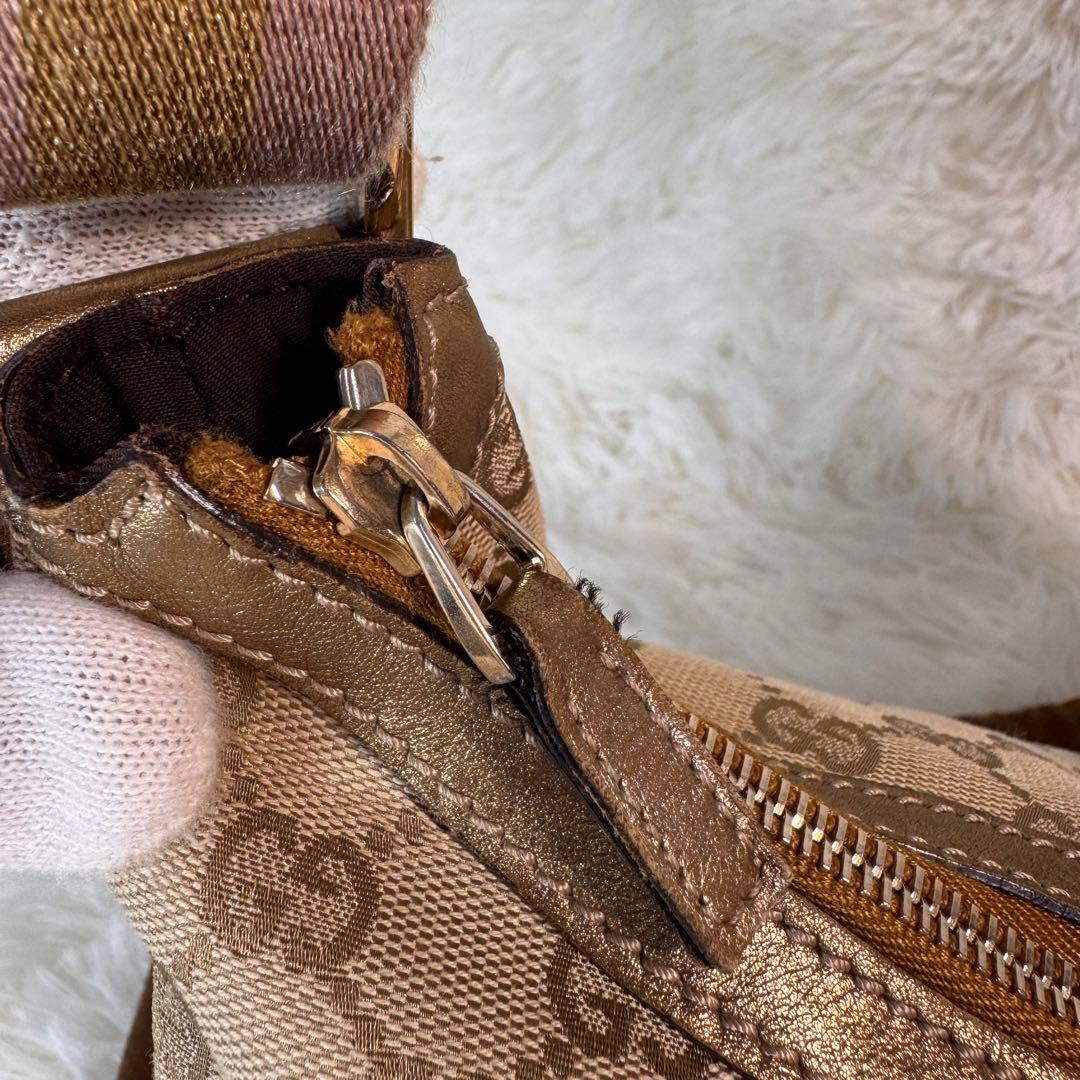 GUCCI グッチ ベージュ ゴールド ハーフムーン キャンバス シェリーライン