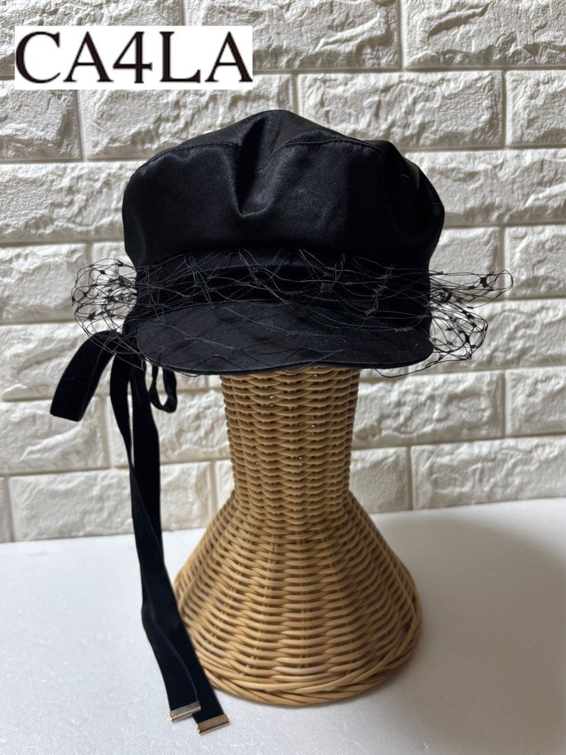 【極美品】CA4LA カシラ アトリエ 限定品 黒 サテン チュール付きキャップ