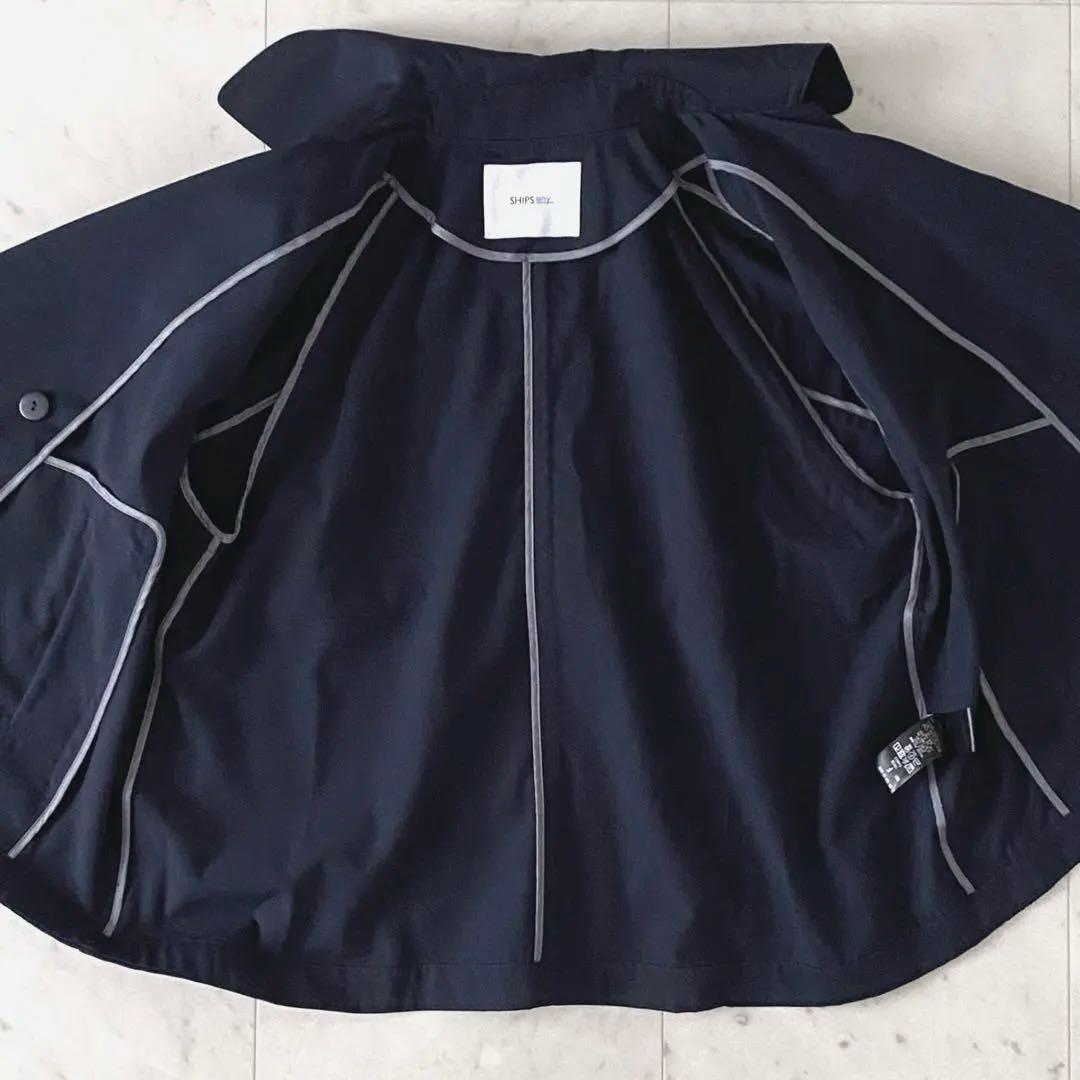 2024美品♪シップスエニィ ショートトレンチコート F 紺 ゆったり 洗える