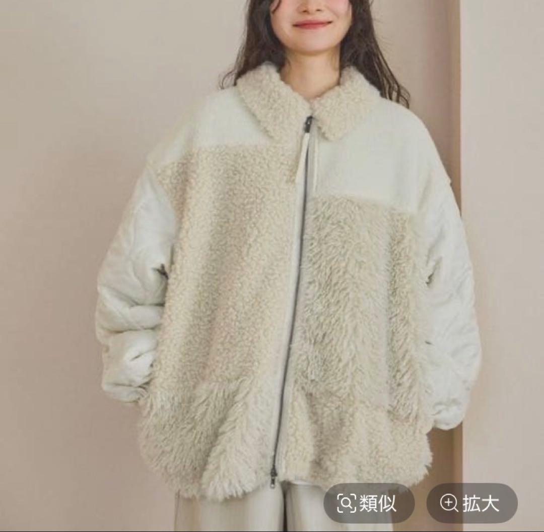 nico and... パッチワークボアブルゾン アイボリー フリーサイズ