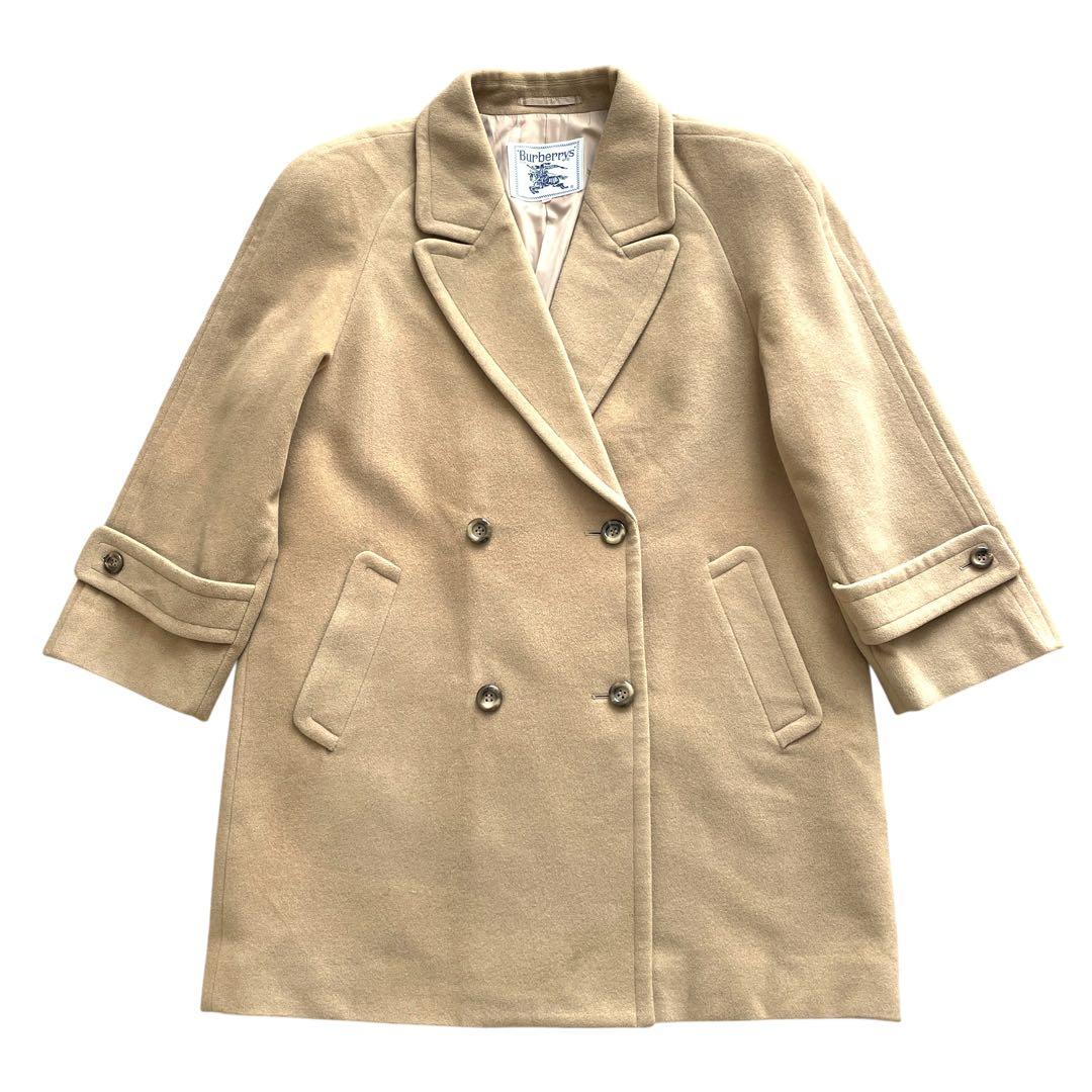 美品 90s Burberry カシミヤ混 ハーフコート 裏地総柄 ベージュ