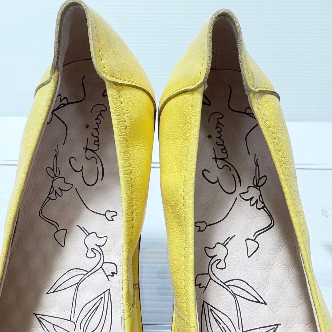 Estacion エスタシオン 小花立体フラワーモチーフ本革フラットパンプス