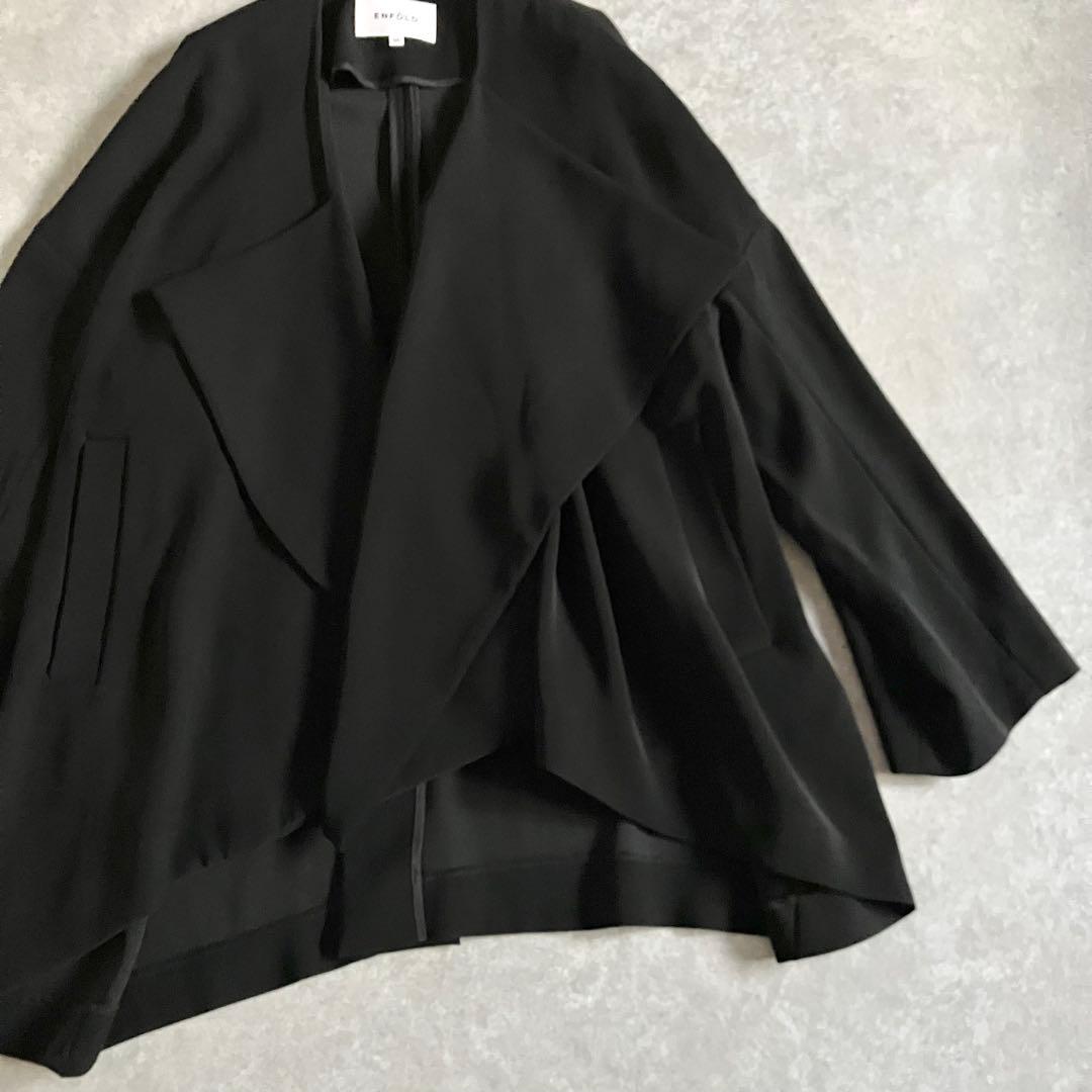 美品 ENFOLD 近年モデル ダブルクロスノーカラーコート ジャケット 黒