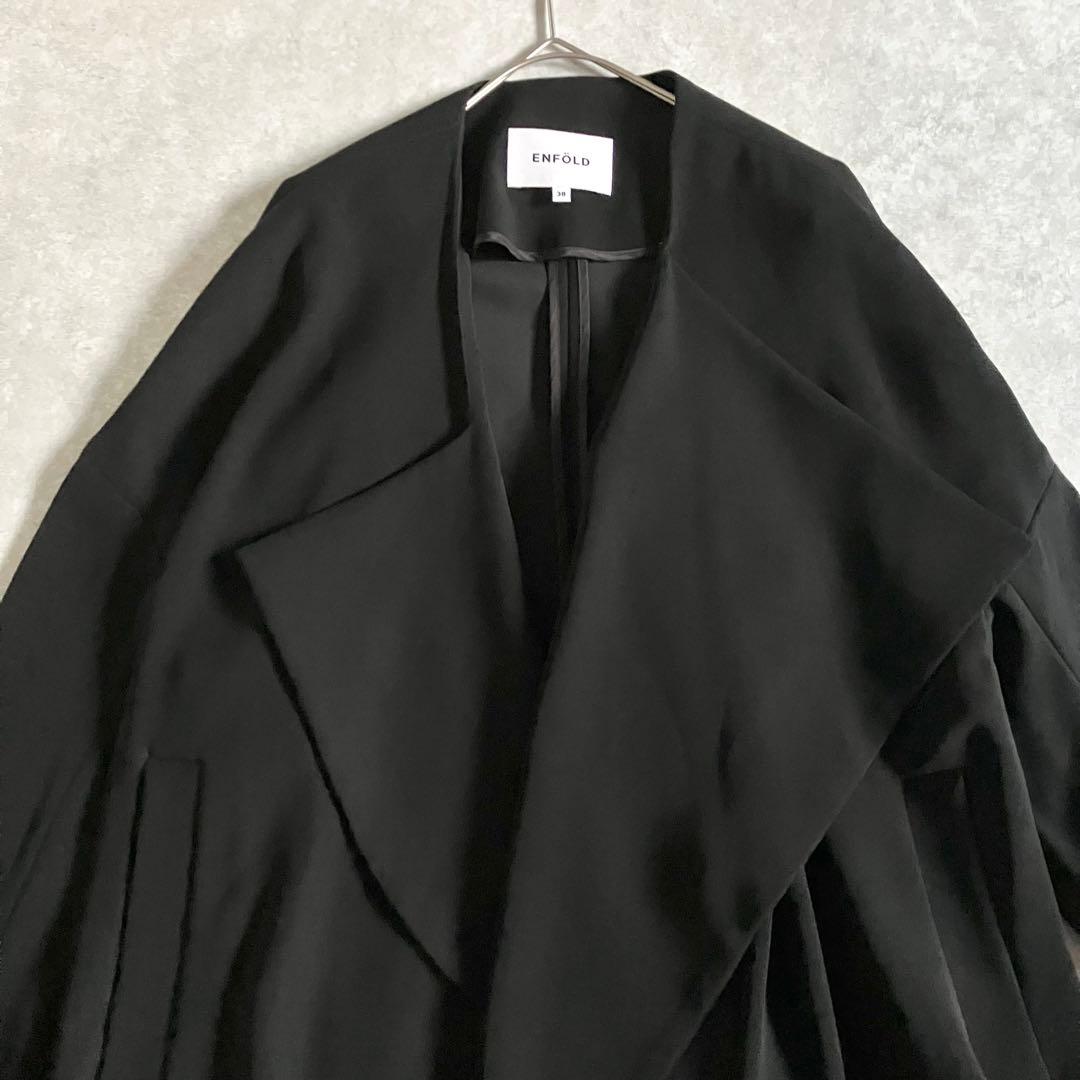 美品 ENFOLD 近年モデル ダブルクロスノーカラーコート ジャケット 黒