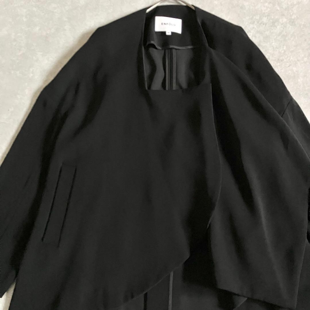 美品 ENFOLD 近年モデル ダブルクロスノーカラーコート ジャケット 黒