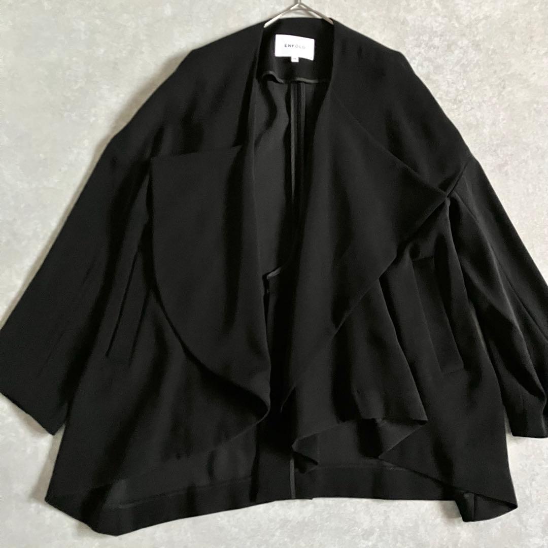 美品 ENFOLD 近年モデル ダブルクロスノーカラーコート ジャケット 黒