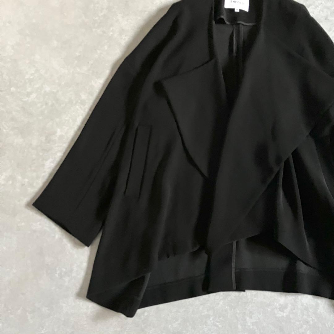 美品 ENFOLD 近年モデル ダブルクロスノーカラーコート ジャケット 黒