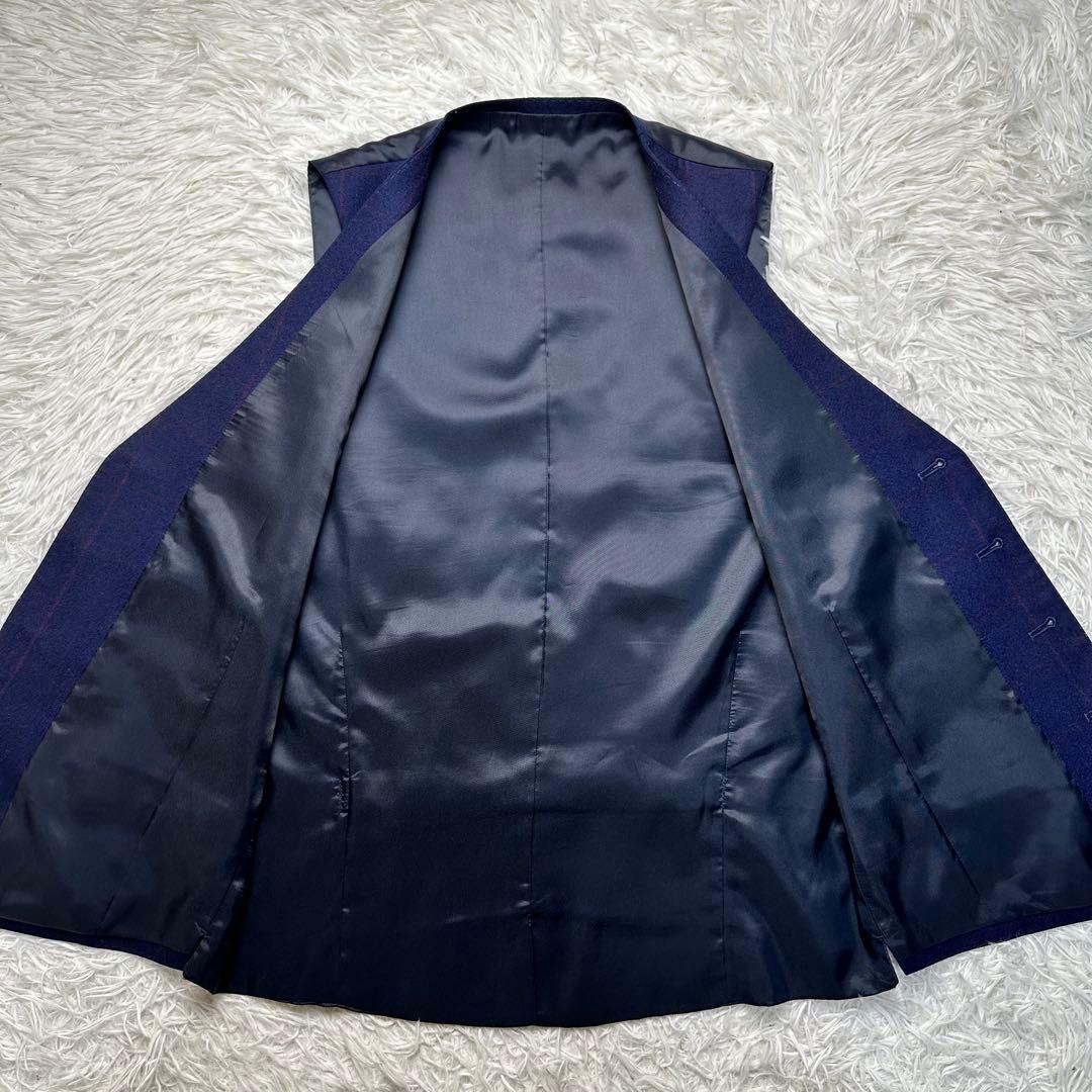希少 極美品 スーツセレクト 3ピース ワインペン ウール100% ネイビーA6