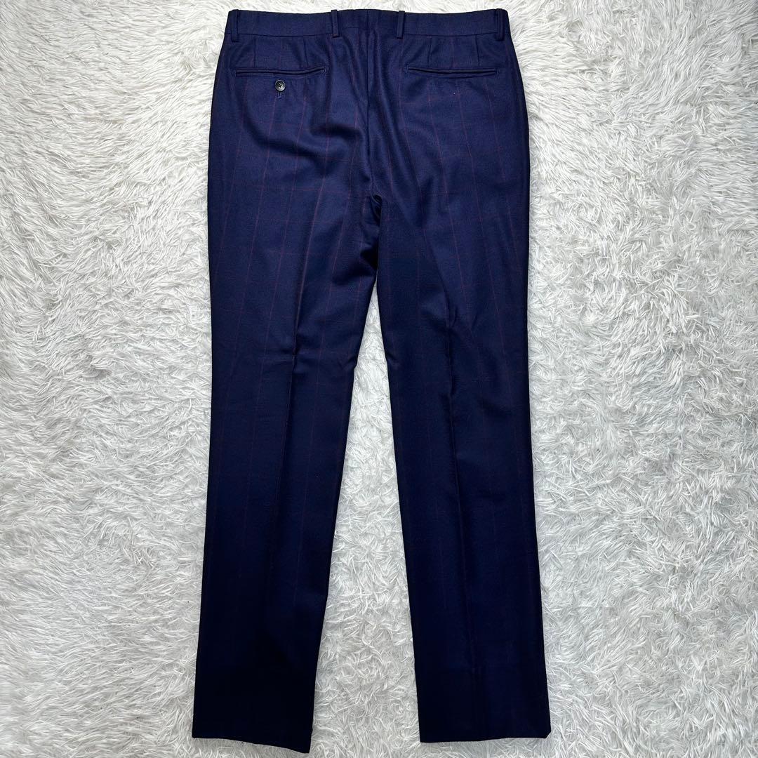 希少 極美品 スーツセレクト 3ピース ワインペン ウール100% ネイビーA6