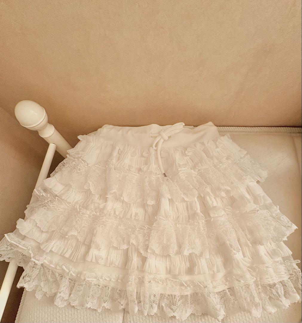 Darich ダーリッチ ボリュームレースフレアミニスカート ホワイト