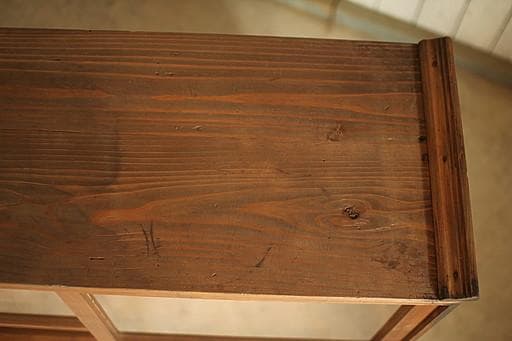 古い木製の格子ガラス戸棚×木製引き出し7杯　食器棚　水屋　キャビネット　古家具