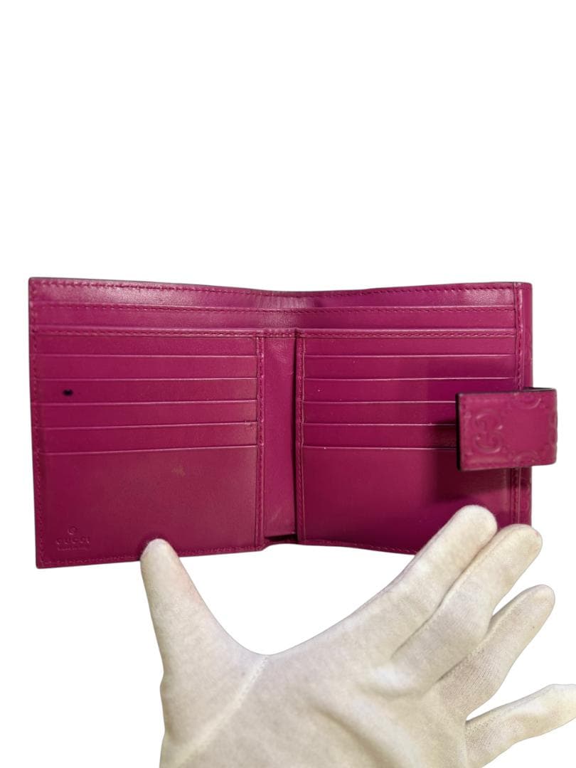 GUCCI（グッチ）グッチシマレザー 二つ折り財布 Wホック リボンモチーフ