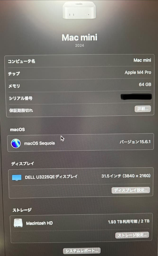 極美品 Apple Mac mini M4 Pro 本体 64GB 2TB