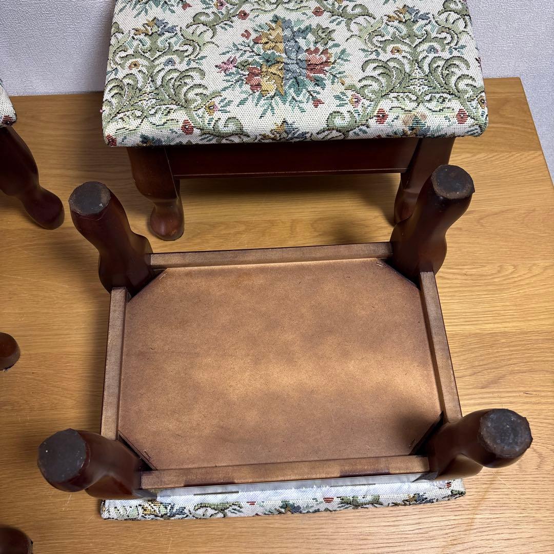 アンティーク　レトロ　八幡産業　腰掛け　座椅子　猫足　収納　花柄　4脚セット