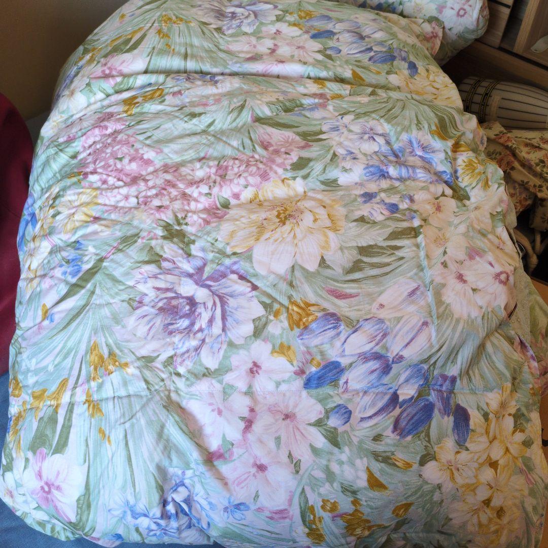 羽毛 花柄掛け布団 ブルー系