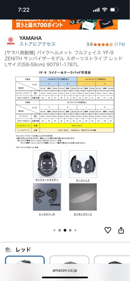 ZENITH フルフェイスヘルメット ホワイト/レッド　（Mサイズ）