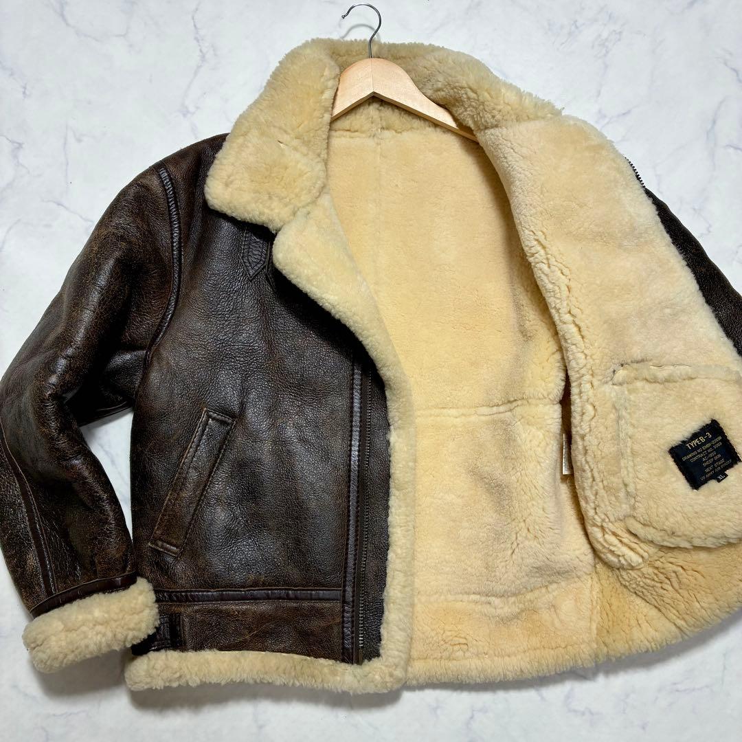 美品/XL✨リアルムートン B-3 フライトジャケット 羊革 ダークブラウン