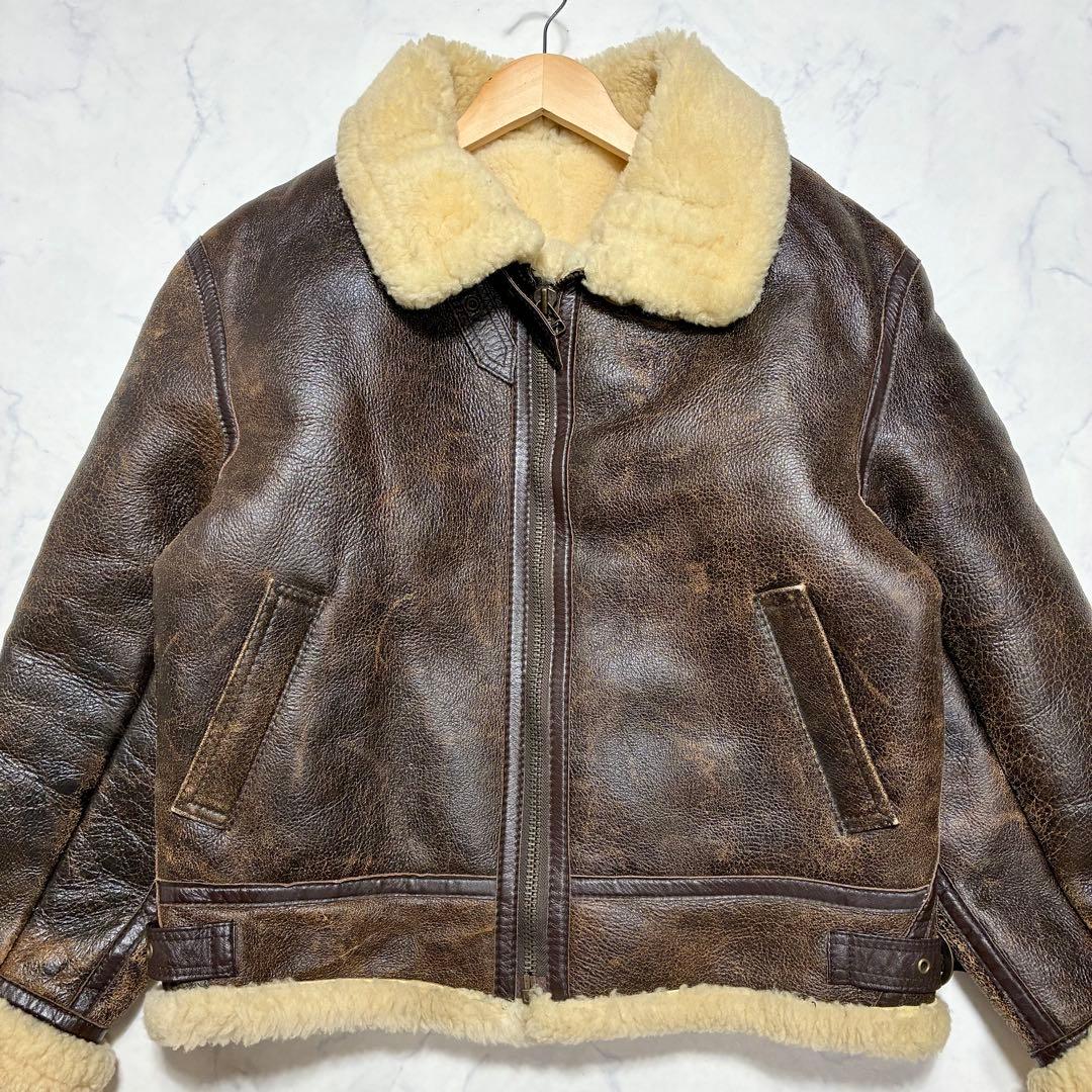 美品/XL✨リアルムートン B-3 フライトジャケット 羊革 ダークブラウン