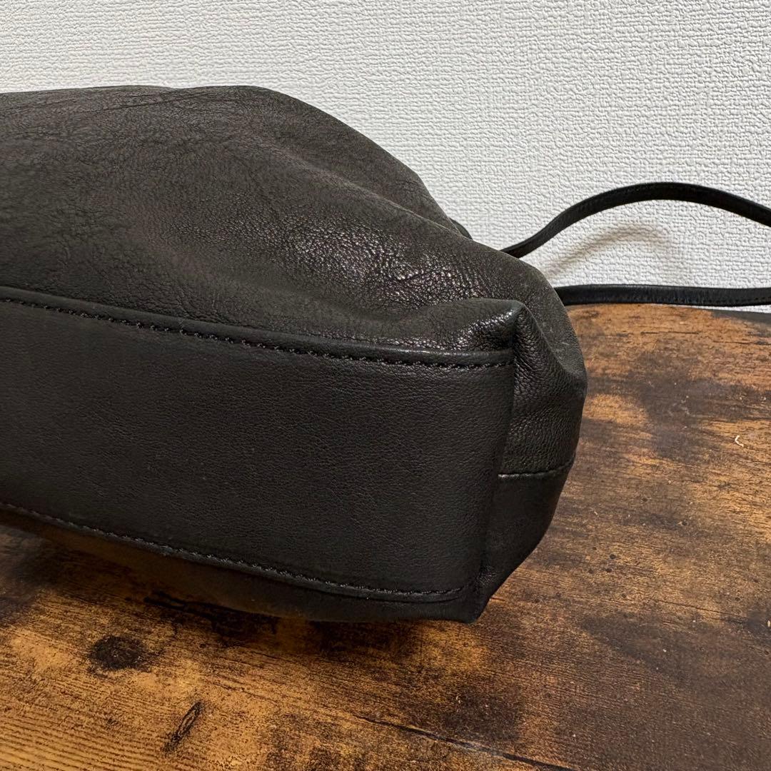 HERGOPOCH 巾着 ハンドバッグ レザー ブラック 革