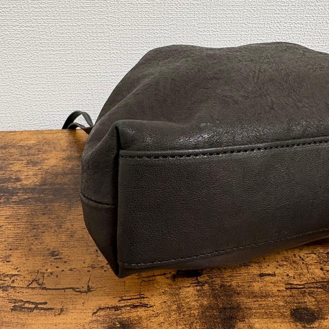 HERGOPOCH 巾着 ハンドバッグ レザー ブラック 革