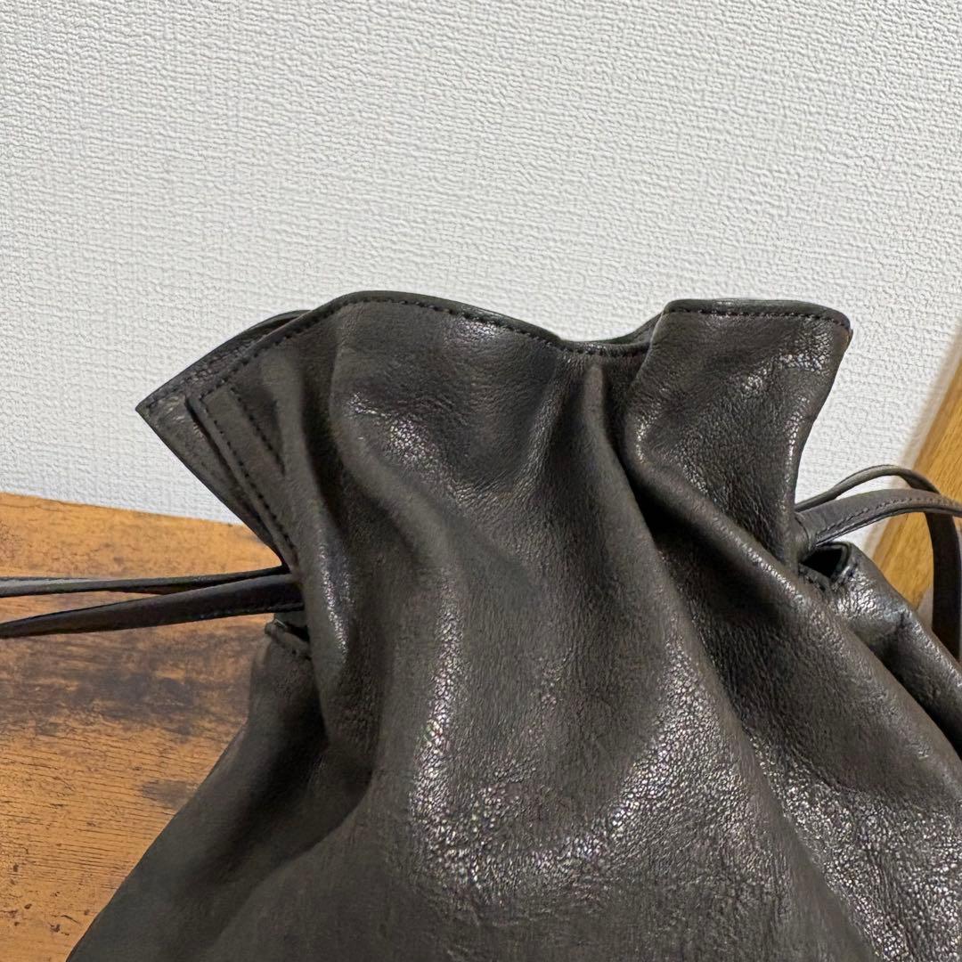 HERGOPOCH 巾着 ハンドバッグ レザー ブラック 革