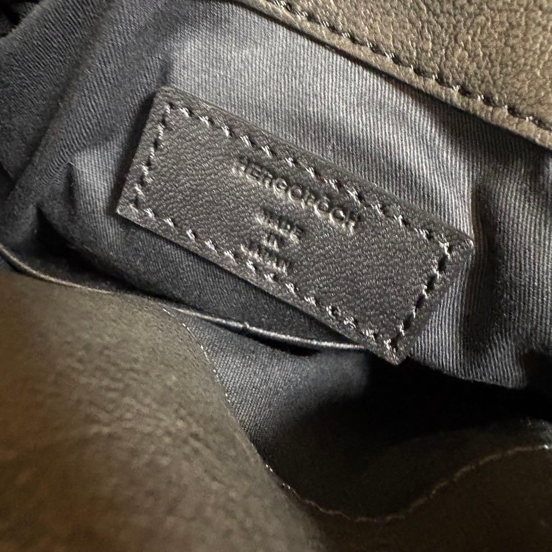 HERGOPOCH 巾着 ハンドバッグ レザー ブラック 革