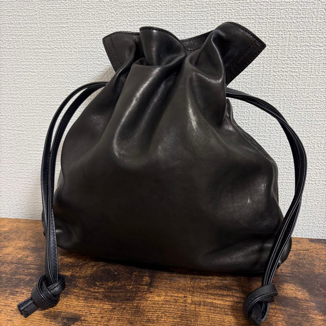 HERGOPOCH 巾着 ハンドバッグ レザー ブラック 革