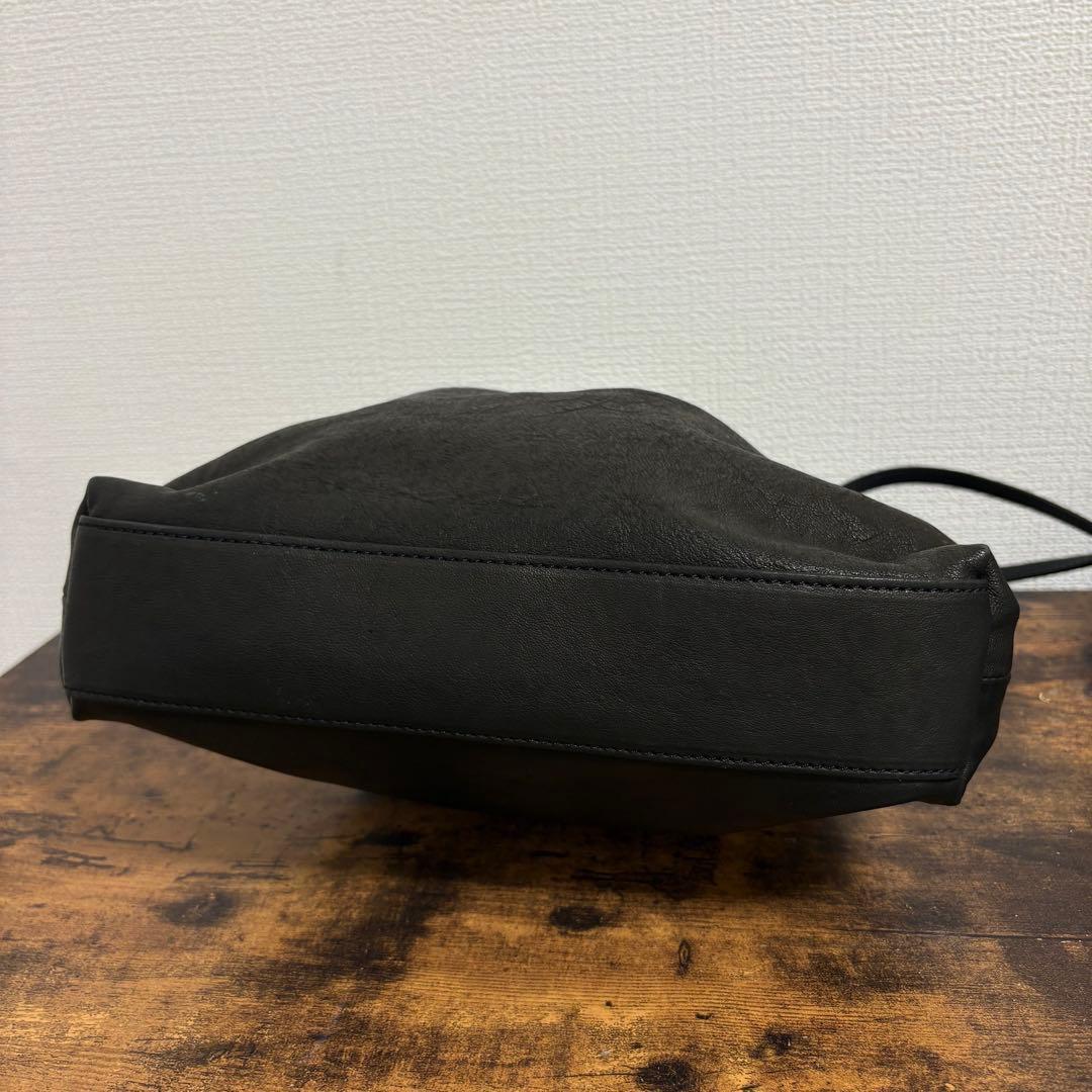 HERGOPOCH 巾着 ハンドバッグ レザー ブラック 革