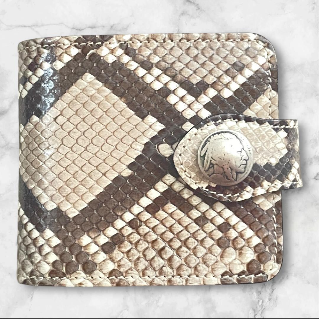 KC,s パイソン 二つ折り財布 バイソンコンチョ 本革 箱付