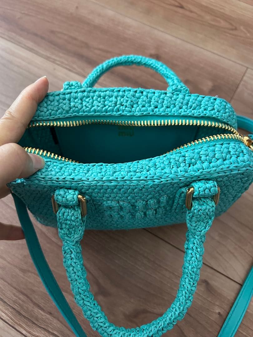 miumiuアルカディ クロシェ ラフィア ミニショルダーバッグ 2way