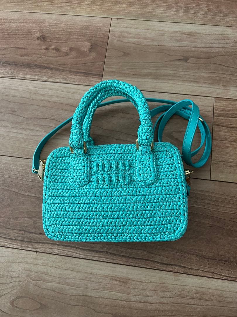 miumiuアルカディ クロシェ ラフィア ミニショルダーバッグ 2way