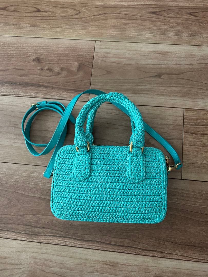 miumiuアルカディ クロシェ ラフィア ミニショルダーバッグ 2way