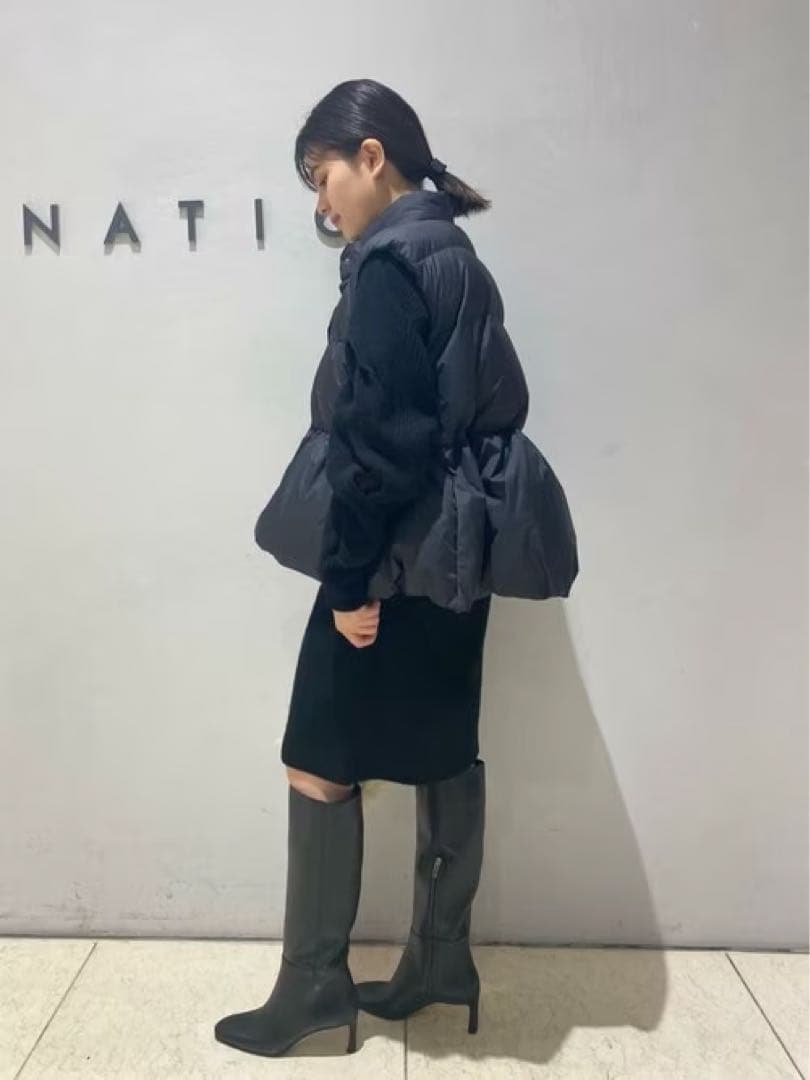 PaDD エストネーション　ペプラムダウンベスト　ジレ　ブラック　S