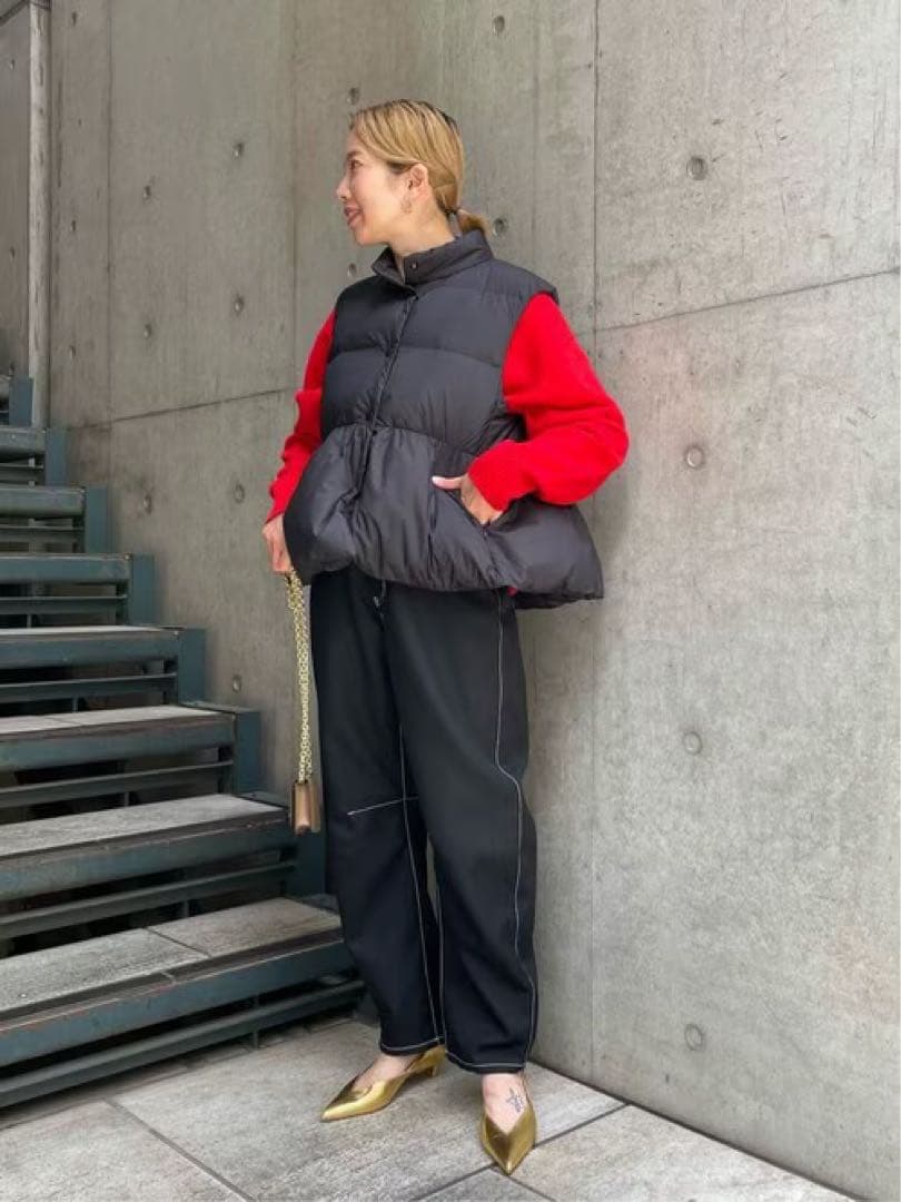 PaDD エストネーション　ペプラムダウンベスト　ジレ　ブラック　S