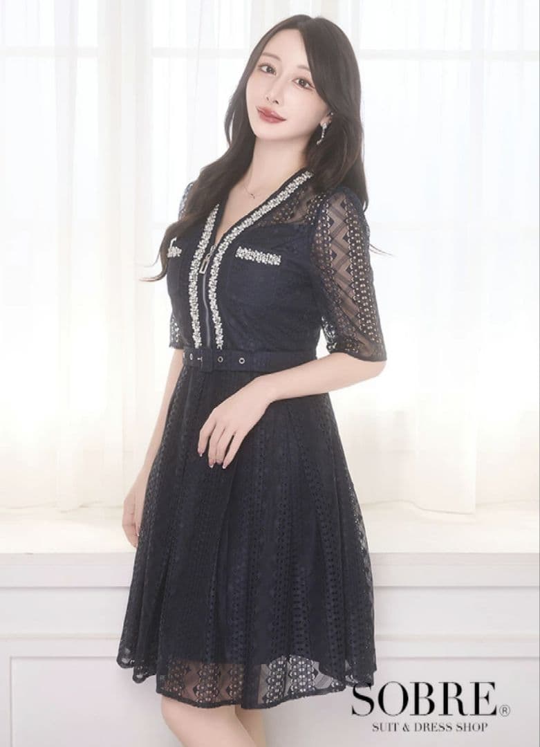 SOBRE◎コードレースビジューワンピース２ＸＬ