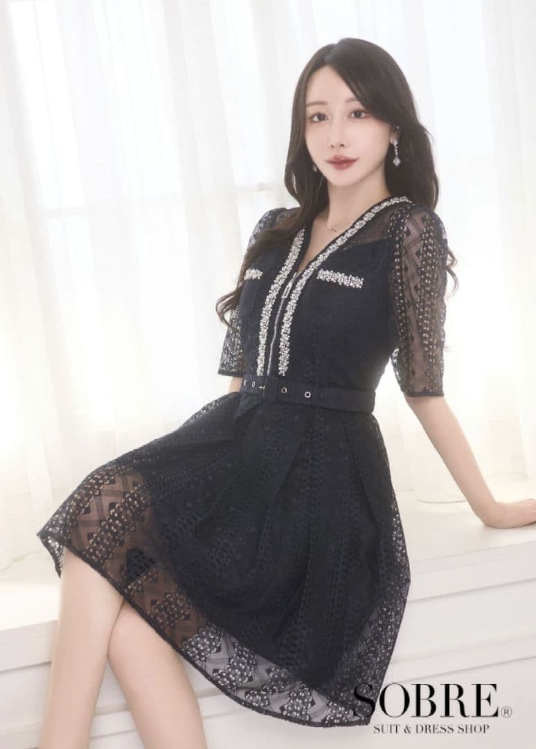 SOBRE◎コードレースビジューワンピース２ＸＬ