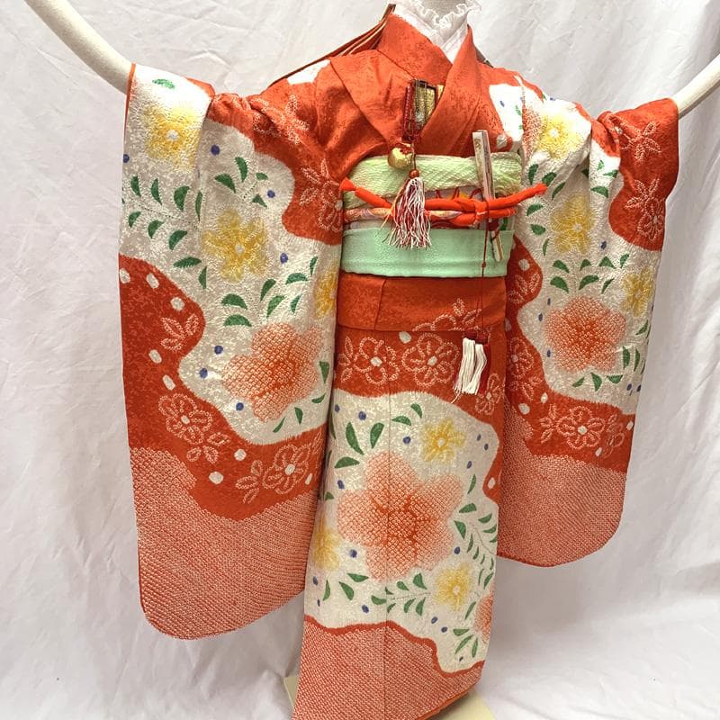 507ag49帯揚げ帯締めしごき□七五三 七歳 女児 着物&袋帯 絞染め