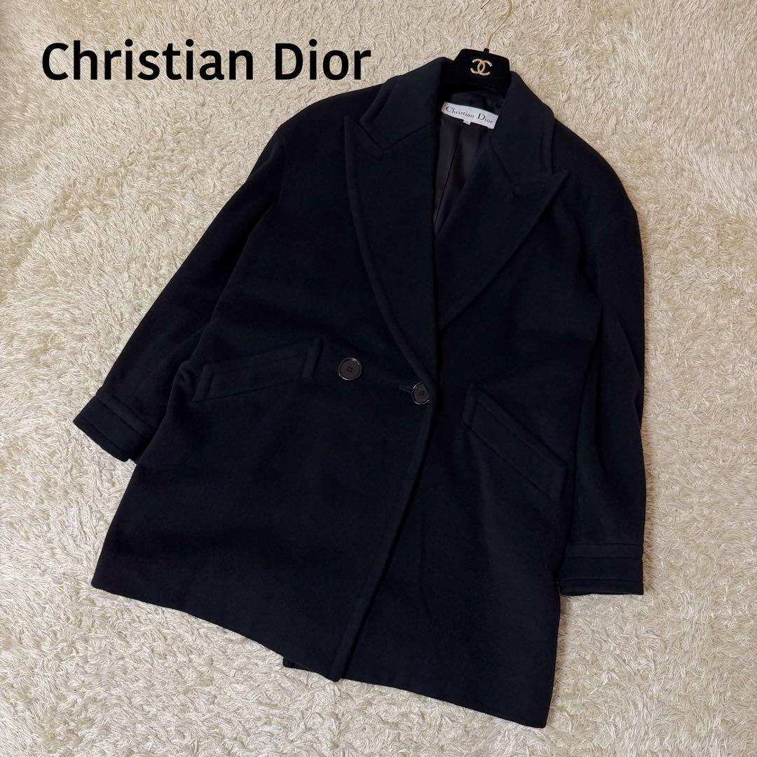 ☆極美品☆クリスチャンディオール　チェスターコート　カシミヤ　アンゴラ　黒　S
