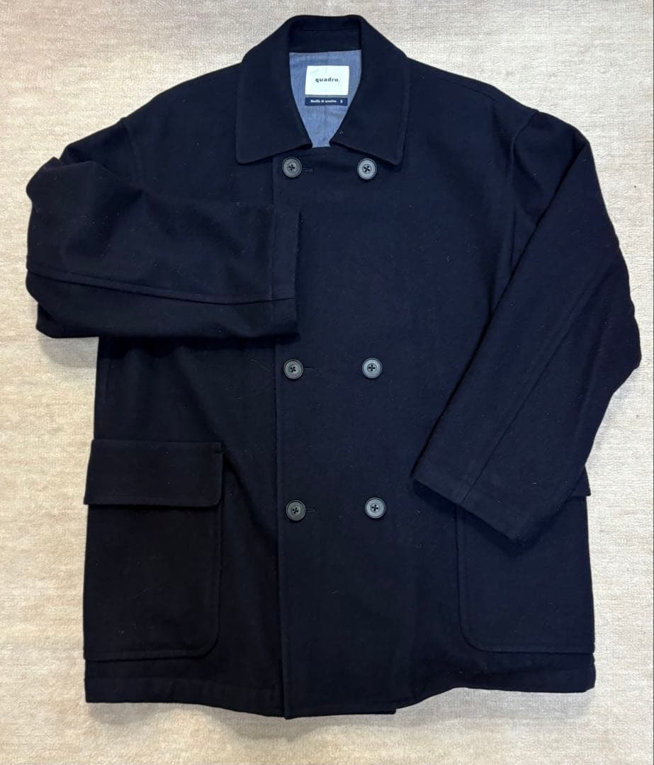 quadro ネイビー ダブルブレストピーコート