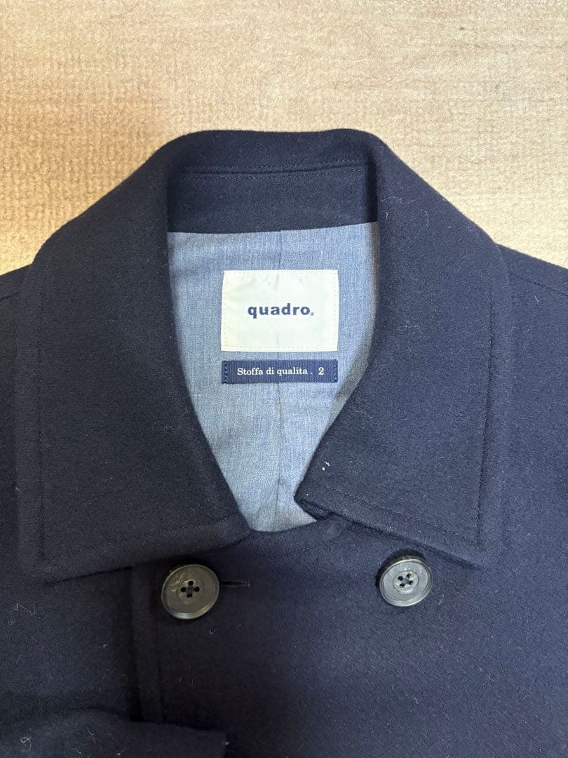 quadro ネイビー ダブルブレストピーコート
