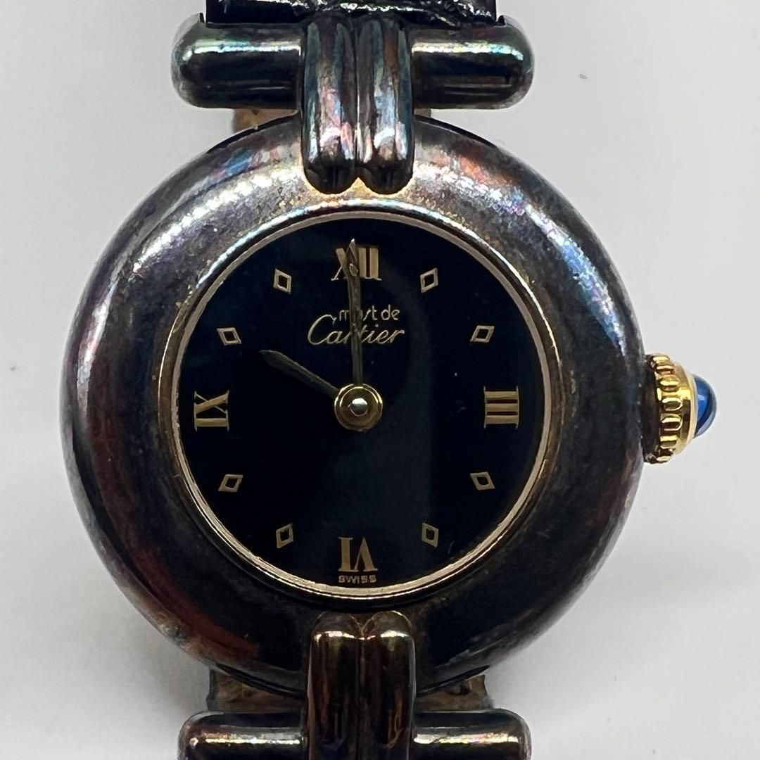 Cartier カルティエ 腕時計 黒文字盤 レザー 925 レディース 現状品