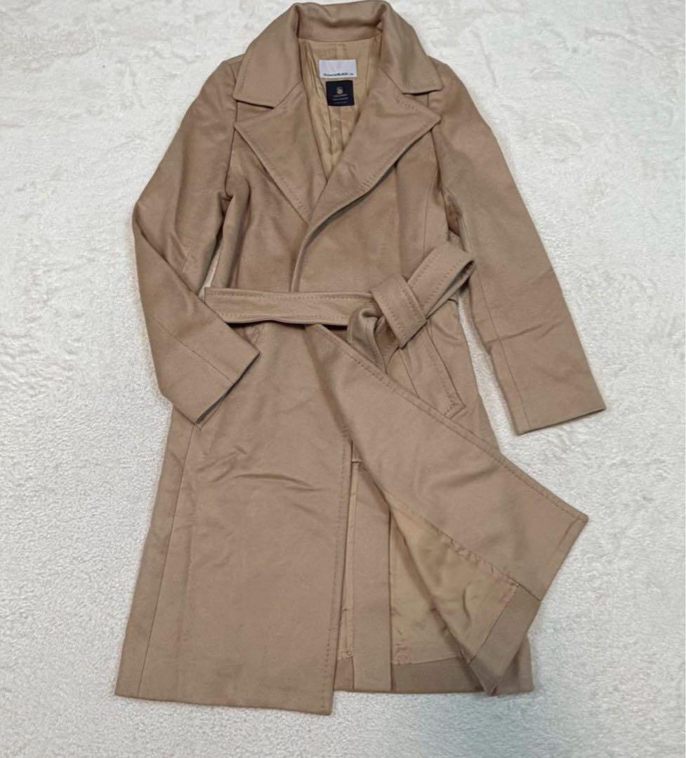 エムプルミエブラック カシミヤベルテッドショールカラーロングコート