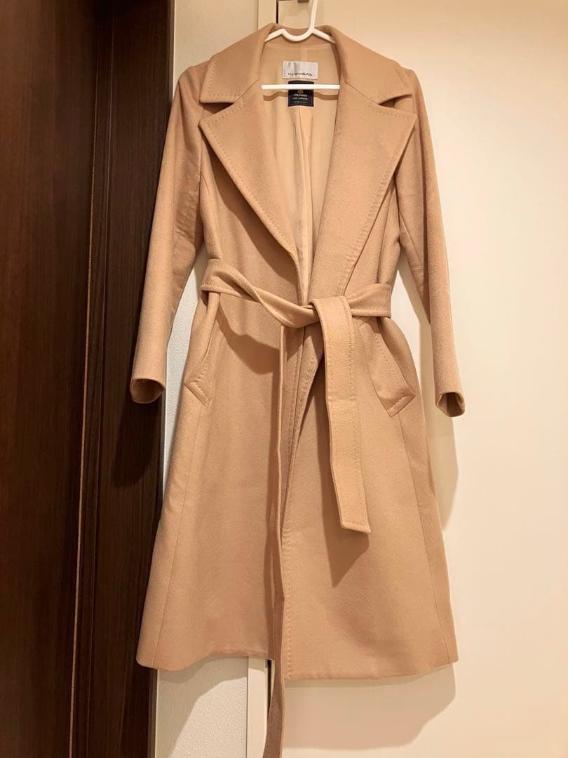 エムプルミエブラック カシミヤベルテッドショールカラーロングコート