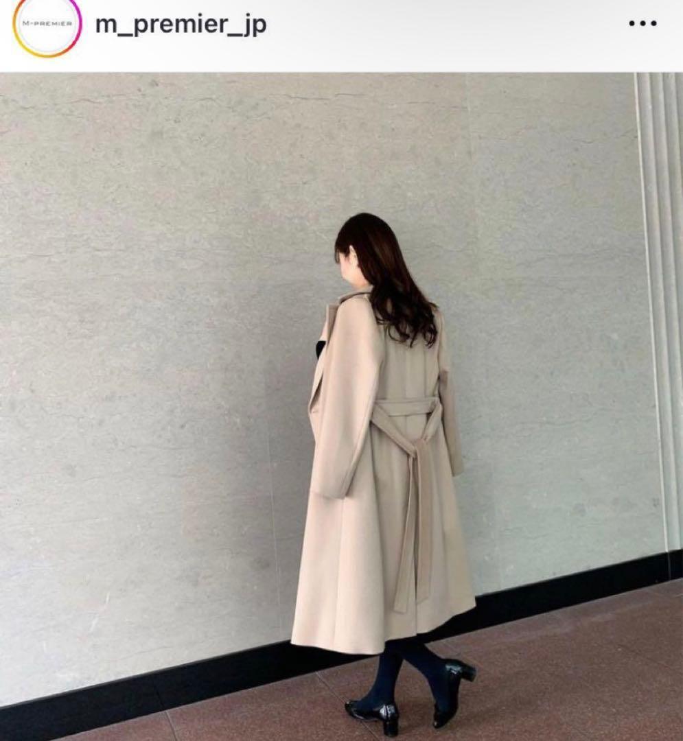 エムプルミエブラック カシミヤベルテッドショールカラーロングコート