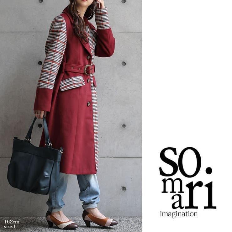 美品【somari】ソマリ 異素材 配色 チェスター コート オシャレウォーカー