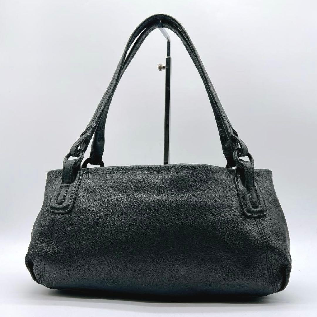 美品 genten ハンドバッグ ゴートレザー 横長 ロゴ型押し f643